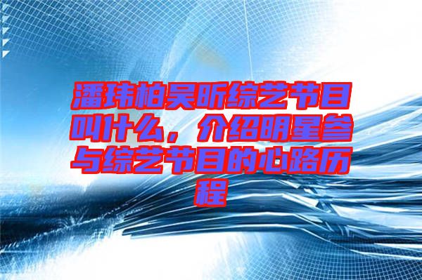 潘瑋柏吳昕綜藝節(jié)目叫什么，介紹明星參與綜藝節(jié)目的心路歷程