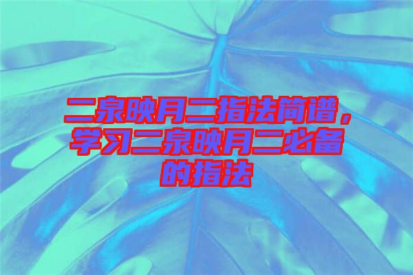 二泉映月二指法簡譜，學習二泉映月二必備的指法