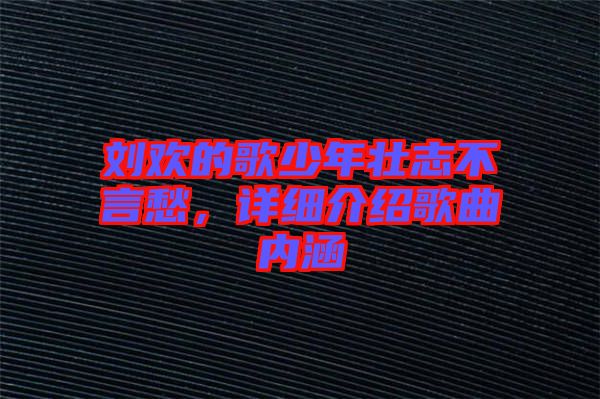 劉歡的歌少年壯志不言愁，詳細介紹歌曲內涵